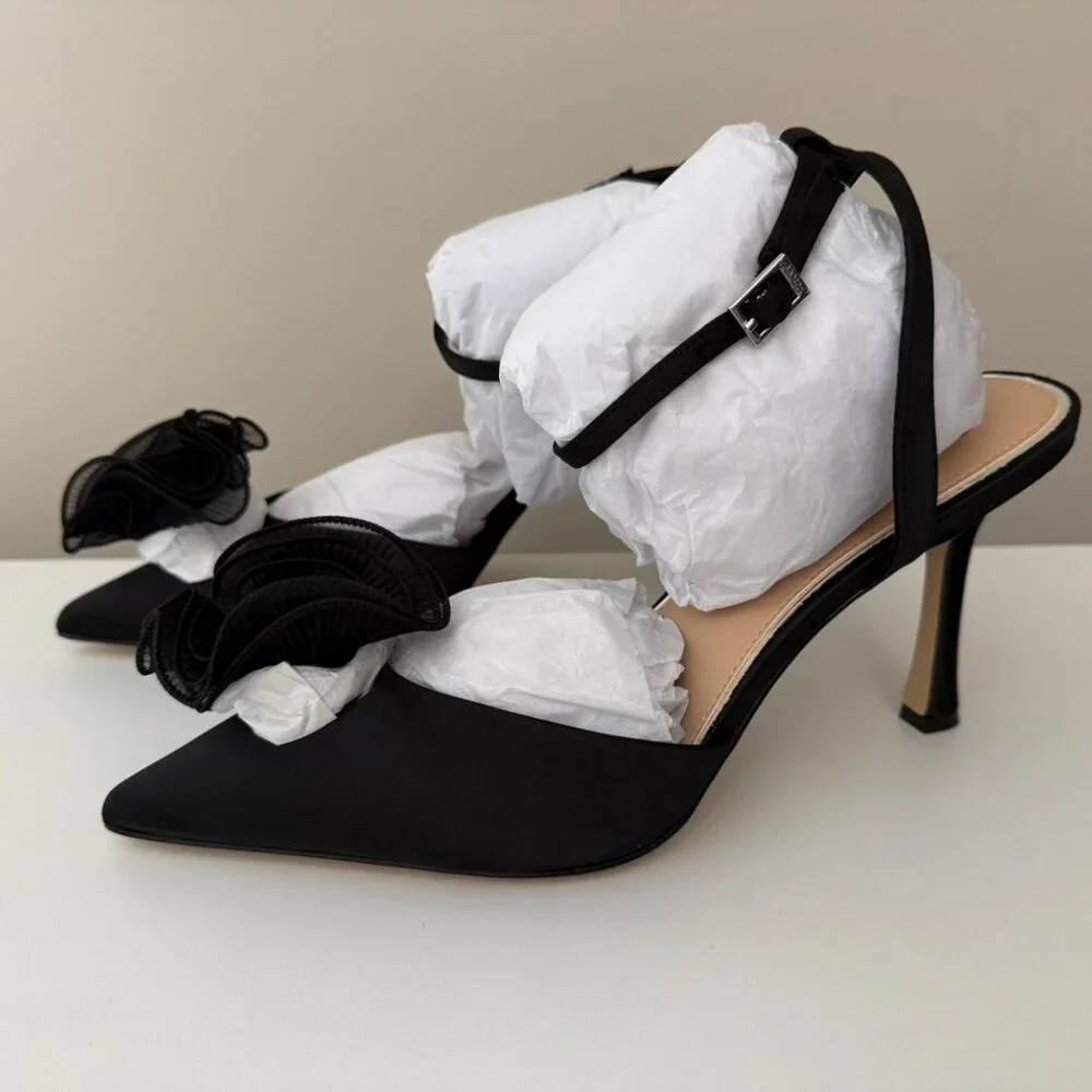 New in Box Jewel Badgley Mischka Taylee Black Ankle Strap Stiletto Heels 10 - Picture 8 of 12